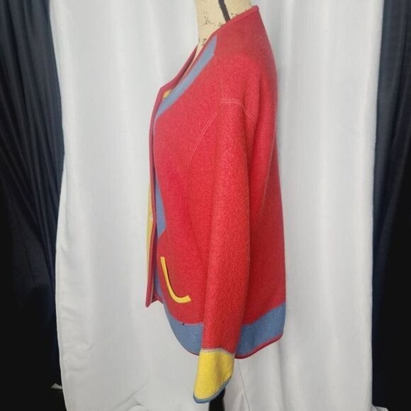 Vintage Geiger Colorblock Colorful Wool Green Red Yellow Jacket - Picture 3 of 16